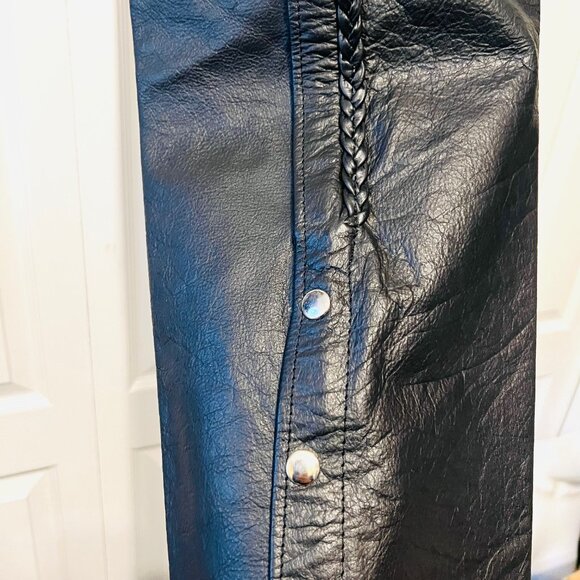 Hot Leathers Braided Black Leather Riding Chaps-Motorcycle-Large-Unhemmed-Unisex - Picture 7 of 16